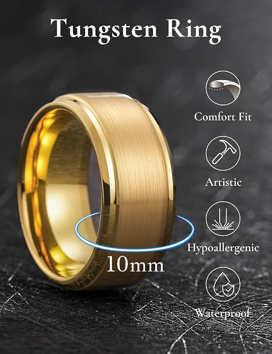 King Will Tungsten Carbide Wedding Band for Men Women-4/6/8mm Width 14K Gold Plated Tungsten Wedding Ring Matte Brushed & High Polished Style Comfort Fit Wedding Band Size 6-14