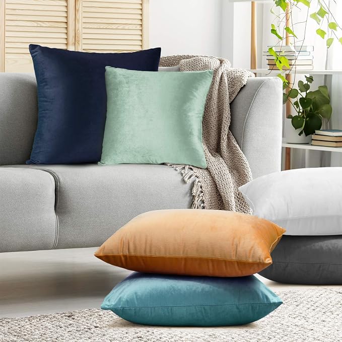 Nestl Throw Pillow Covers, Cozy Velvet Decorative Pillow Cases 24 x 24 Inches, Soft Solid Couch Pillow Covers for Sofa, Bed and Car, Set of 2 - Mint