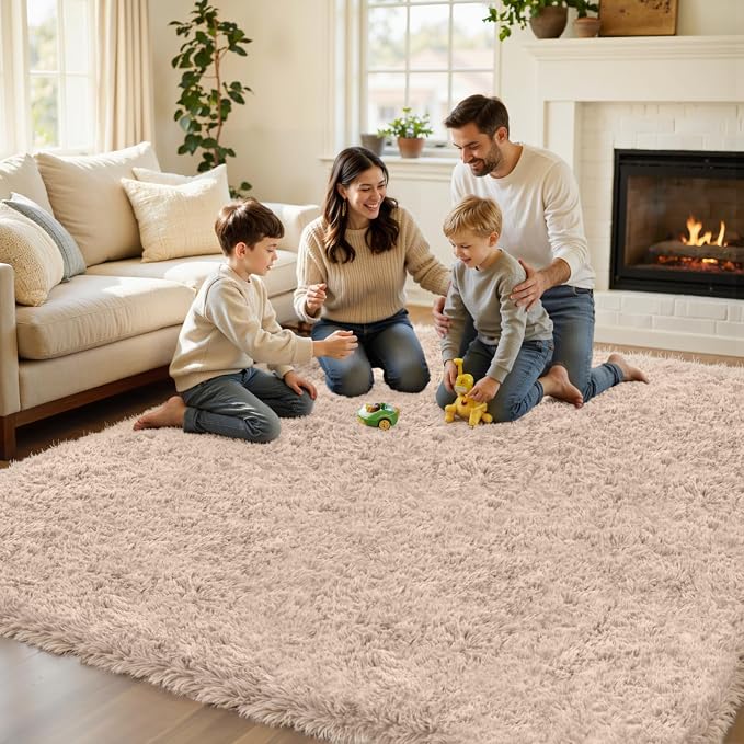 4x6 Area Rug for Living Room, Ultra Soft Fluffy Shag Rugs for Bedroom, Non-Slip Large Fuzzy Plush Rug Indoor Floor Carpet for Nursery Kids Office Dorm Modern Decor, Beige