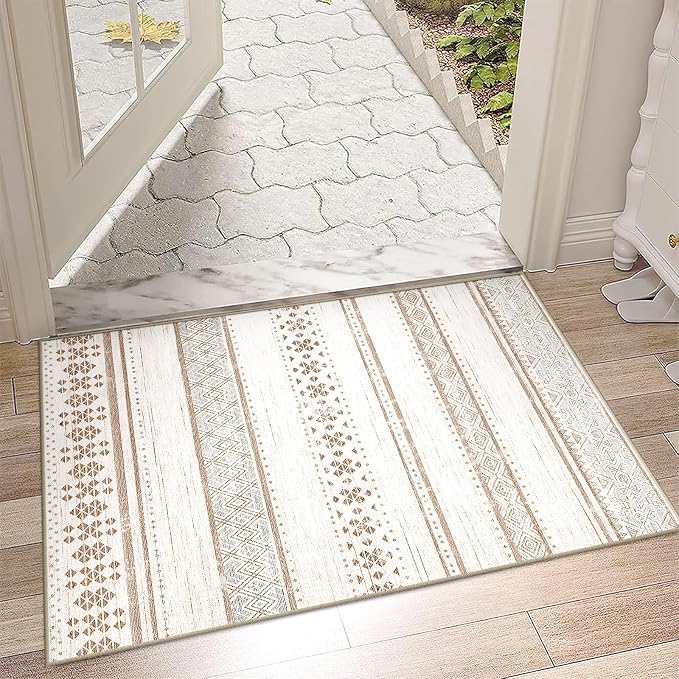 BESTSWEETIE 2x3 Area Rugs for Living Room Washable Moroccan Farmhouse Neutral Geometric Low Pile Non-Slip Soft Print Pattern Rug for Bedroom Kitchen Dining Room Entryway Cream/Brown/Pink