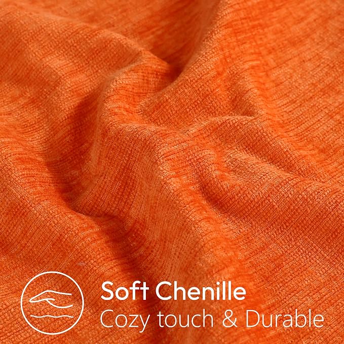 Stellhome Lumbar Chenille Throw Pillow Covers Set of 2 Super Soft Textured Decorative Pillow Covers Accent Solid Cushion Cover for Couch Sofa Bedroom Living Room 12x20 Inch, Orange
