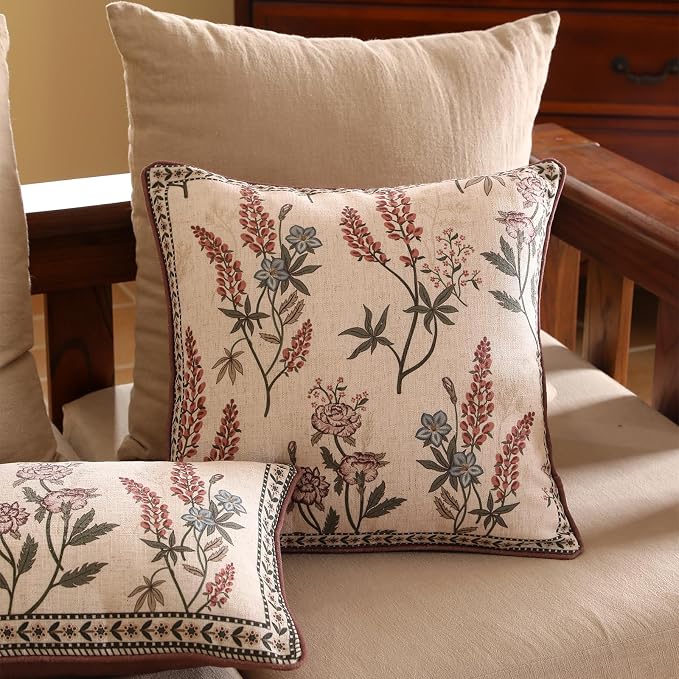 ISAENNE Designer Vintage Linen Throw Pillow Cover,18"x18"-Helena A | Elegant French Square Decor Pillow Cover,Concealed Zipper Design,Floral Pattern,Sofas,Bedroom,Living Room,Lounge Chairs