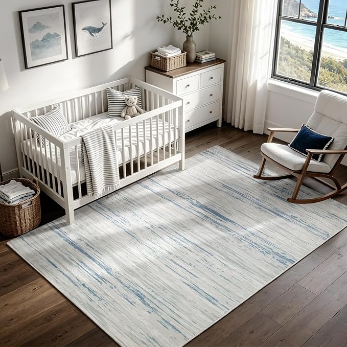 Washable Rugs 5x7 Washable Area Rugs for Living Room,Bedroom,Dining Room- Large Modern Abstract Rugs with Non Slip Rubber Backing,Soft Low Pile Neutral Accent Carpet for Nursery Home Office