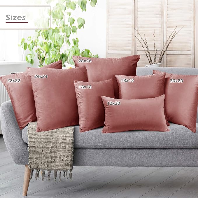 Nestl Throw Pillow Covers, Cozy Velvet Decorative Pillow Cases 24 x 24 Inches, Soft Solid Couch Pillow Covers for Sofa, Bed and Car, Set of 2 - Misty Rose
