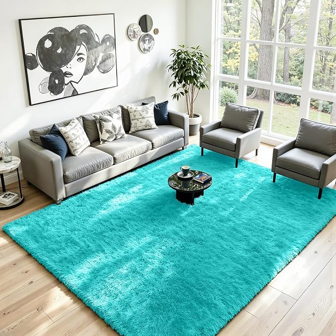 6x9 Area Rug for Living Room, Ultra Soft Fluffy Turquoise Rugs for Bedroom, Non Slip Large Shag Carpet, Fuzzy Plush Nursery Rug, Thick Washable Indoor Floor Carpets for Kids Office Dorm Home Decor