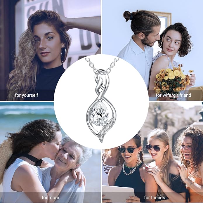 Infinity Birthstone Necklace for Women 925 Sterling Silver Dainty Infinity Pendant Jewelry Birthday Mothers Day Gifts for Mom Women Wife