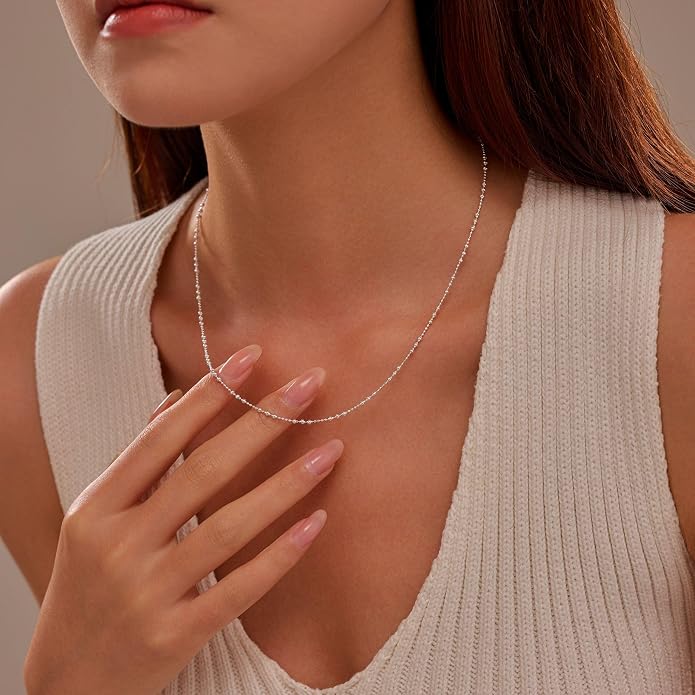Beaded Necklaces for Women S925 Sterling Silver Colorful Bead Necklace Rainbow Simple Chain Choker Hypoallergenic Necklace Bohemian Beaded Necklaces Unique Birthday Wedding Graduation Jewelry Gifts for Women