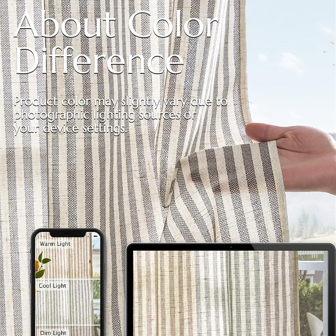 jinchan Linen Curtains 84" Charcoal Grey Stripe on Beige Back Tab 4 Panels | Curtains For Living Room Bedroom,Ticking Stripe Pattern, Farmhouse Cottage Core Rustic,Window Treatment,Light Filtering