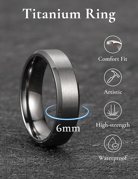 King Will Titanium Wedding Band for Men Women- 3-10mm Width Black/Sliver/Gold High Purity Titanium Promise Wedding Ring Comfort Fit for Daily Wear Size 6-14
