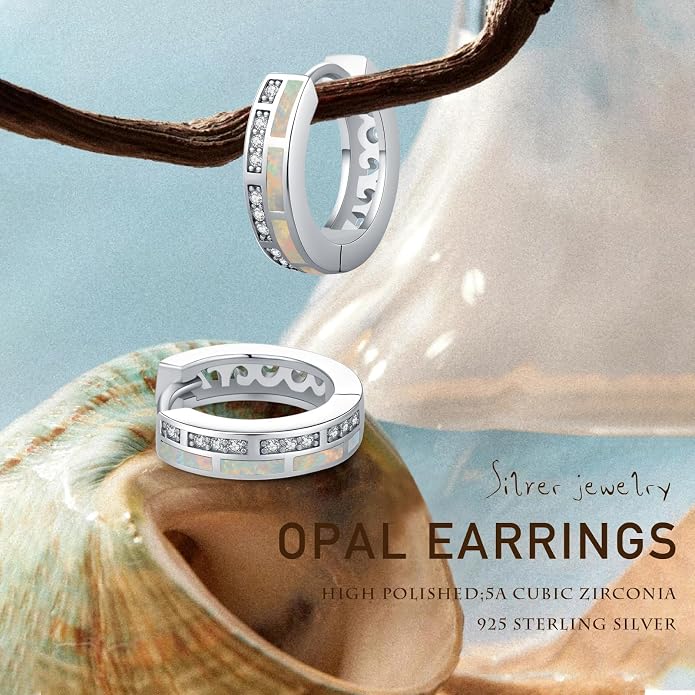 MEDWISE Mothers Day Gifts for Mom Multi Colored Opal Hoop Earrings for Women 925 Sterling Silver Huggie Hoop Earrings Jewelry Gift for Women Daughter Wife Mom Friends