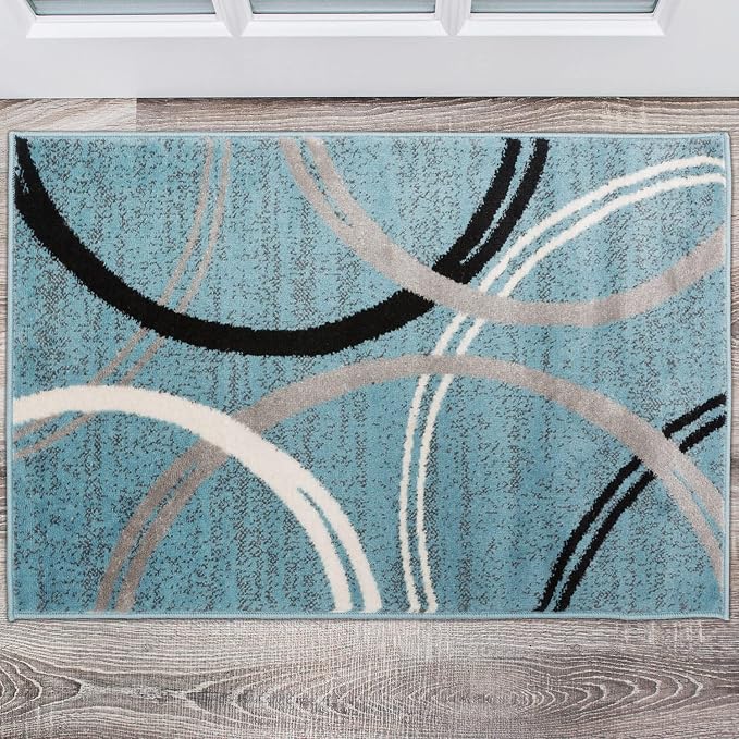 Rugshop Wavy Circles Modern Jute Backing Accent Area Rug Blue 2' x 3'