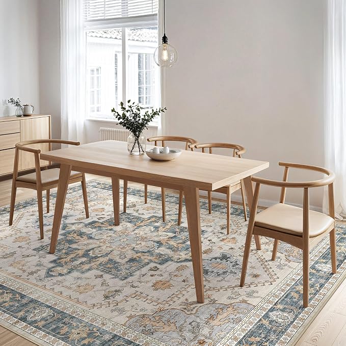 Tortania Area Rug Living Room Rugs - 5x7 Washable Boho Rug Vintage Oriental Distressed Farmhouse Large Thin Indoor Carpet for Living Room Bedroom Under Dining Table Home Office - TealTaupe