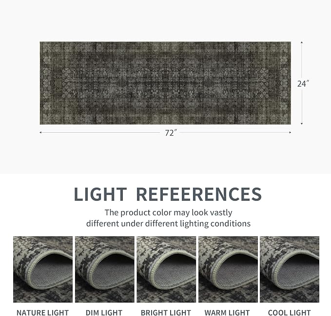 Washable Runner Hallway Rug, 2x6, Black | Low Pile, Non Slip, Non-Shedding, Soft Indoor, Stain Resistant Rug for Bedroom Laundry Room Bathroom