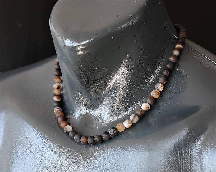 Natural Gemstone Beaded Choker Necklace | 8mm Handmade Adjustable Jewelry for Men & Women | Chakra Balancing Crystal Necklace | Spiritual Gift | Macrame Cord with Extender