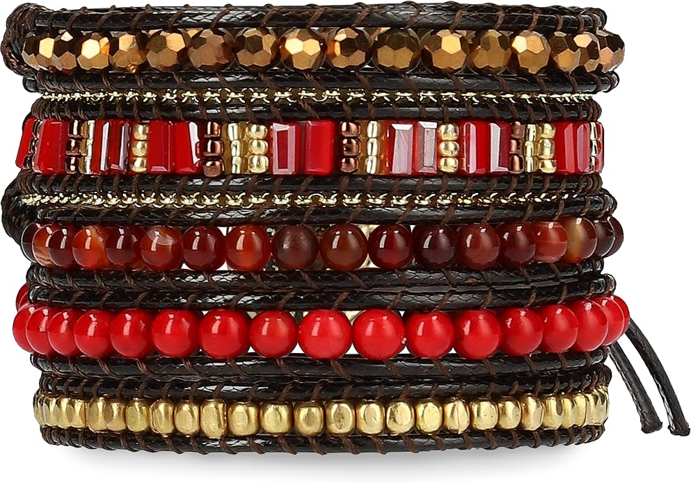 Bracelet for Women – Handmade Vegan Boho Natural Stone Layered Bracelet, Thailand Bohemian Stackable Beaded Wrap Bracelets, Summer Hippie Bracelet Stack, Fashion Jewelry Gifts