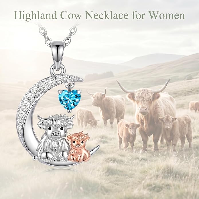 PELOVNY Teddy Bear Necklace for Women 925 Sterling Silver Bear/Highland Cow/Fox/Cat/Axolotl Birthstone Necklace Christmas Birthday Jewelry Gifts for Mom Daughter Wife Sister