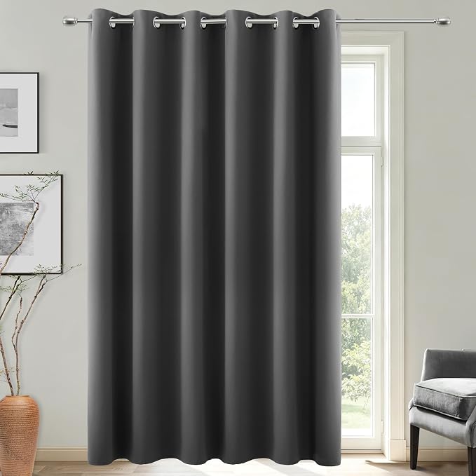 KOUFALL Blackout Curtains for Bedroom 96 Inch Long, Floor to Ceiling Extra Wide Insulated Thermal Curtain Drapes for Summer Heat Living Room, Wide 84'' W x 96'' L, 1 Panel, Dark Grey Gray
