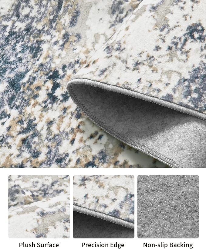 Art&Tuft Runner Rug 2'6"x8' - Anti-Slip Backing Abstract Hallway Rug, Stain Resistant Kitchen Runner, Foldable Machine Washable Runner Rug(2'6"x8', Blue)