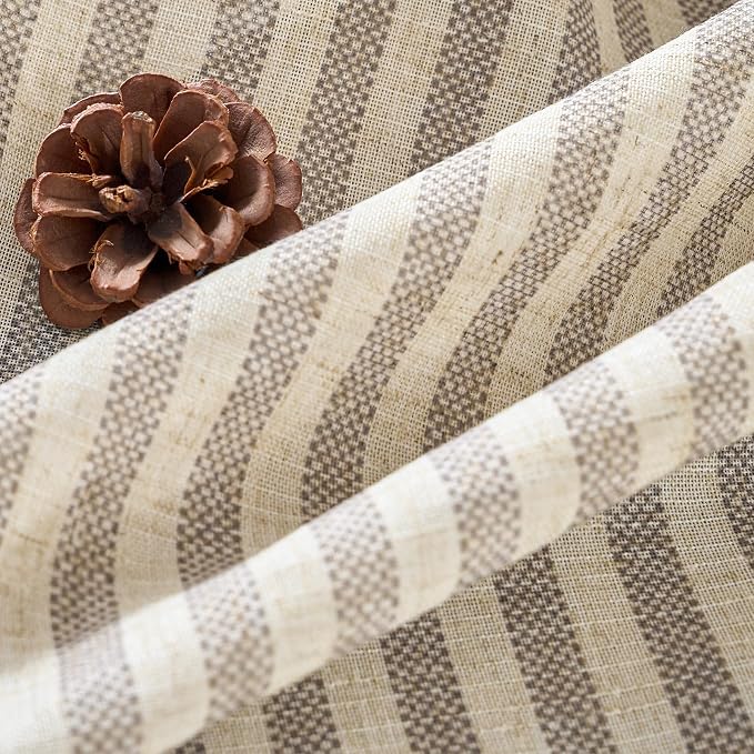 Vangao Linen Striped Curtains for Living Room Bedroom Farmhouse Tickingstripe Light Filtering Window Curtains Printed Drapes Grommet Top 2 Panels Taupe Grey W50 x L63 Inch