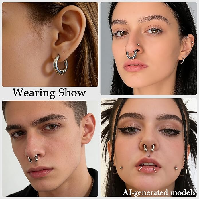 Septum Rings 16G 14G 12G 10G 8G 6G 4G 2G Surgical Steel Septum Stretching Kit Septum Pincher Tapers Gauge Kit Nose Ring Hoop Horseshoe Helix Tragus Daith Rook Piercing Jewelry for Women Men