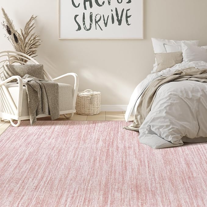 Nakagishi 6X9 Area Rugs Living Room: Washable Large Vintage Rug Neutral Non-Slip Soft Stain Resistant Indoor Carpet for Bedroom Nursery Dining Room Office Playroom - Pink-01