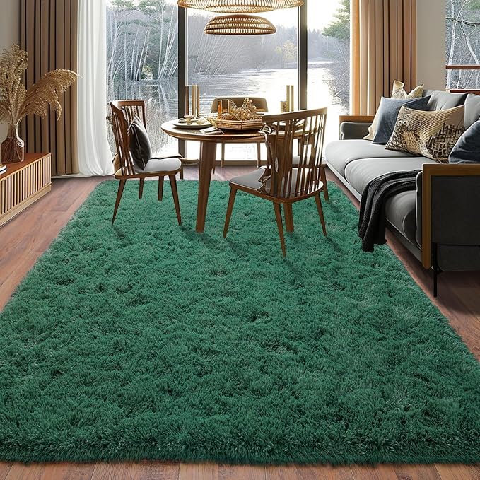 Green Rug for Bedroom Living Room, 5x7 Soft Shaggy Dark Green Area Rugs | Large Plush Fluffy Upgrade Non-Slip Forest Hunter Green Rug for Classroom Nursery Kids Room Home Decor, Indoor Floor Carpet