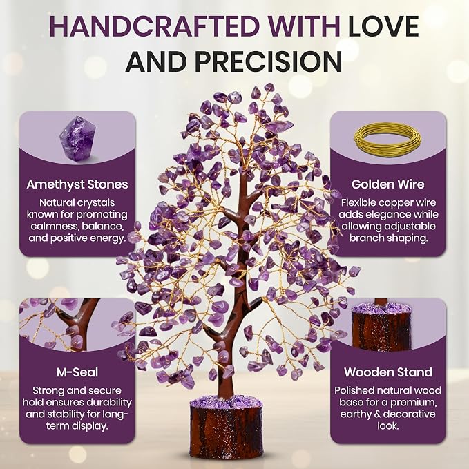 Amethyst Crystal Tree, Chakra Gemstone Gift for Feng Shui Healing
