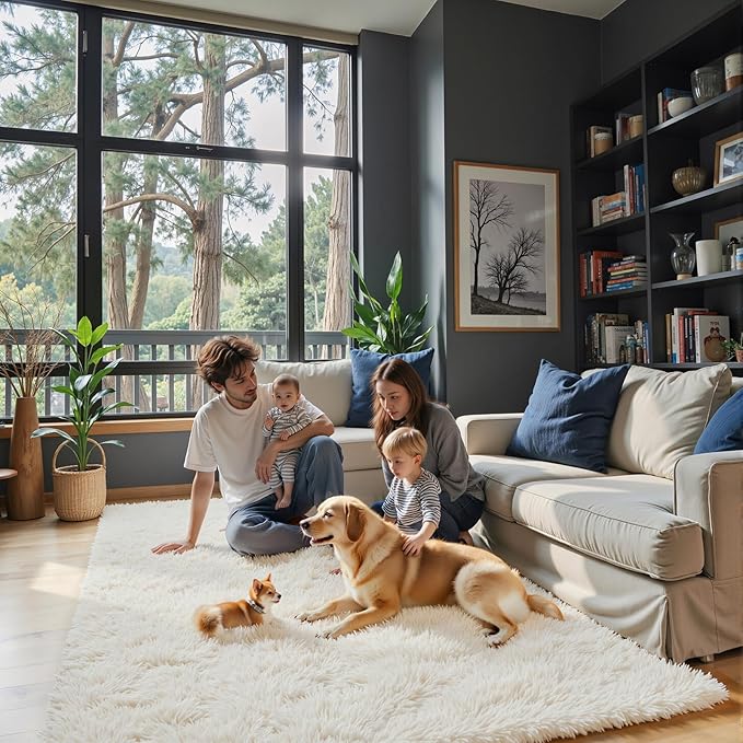 Rugs for Living Room 5x8, Alfombras para Salas Shag Large Plush Soft Area Rug, Shaggy Carpets for Bedroom,Boys Girls Home Decor Aesthetic(Cream, 5 x 8)