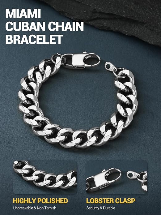 PROSTEEL Stainless Steel Bracelets for Men Women, Gold/Silver/Black, Cuban Link Bracelet Adjustable, Jewelry with Gift Box