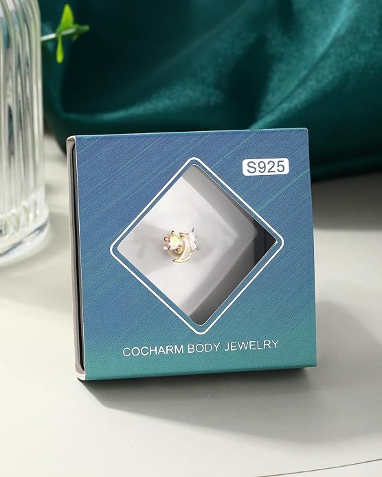 COCHARM 14K Gold Plated Cartilage Earrings Stud 16G Star 925 Sterling Silver Helix Tragus Earrings Surgical Steel Flat Back Earrings for Women