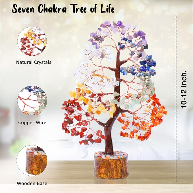 Crocon® 7 Chakhra Crystals Tree, Birthday Gifts for Women & Men, House Decor for Shelf, Healing Crystals, Spiritual Gift Decor, House Warming Gifts New Home, Birthday Gift for Mom Sister