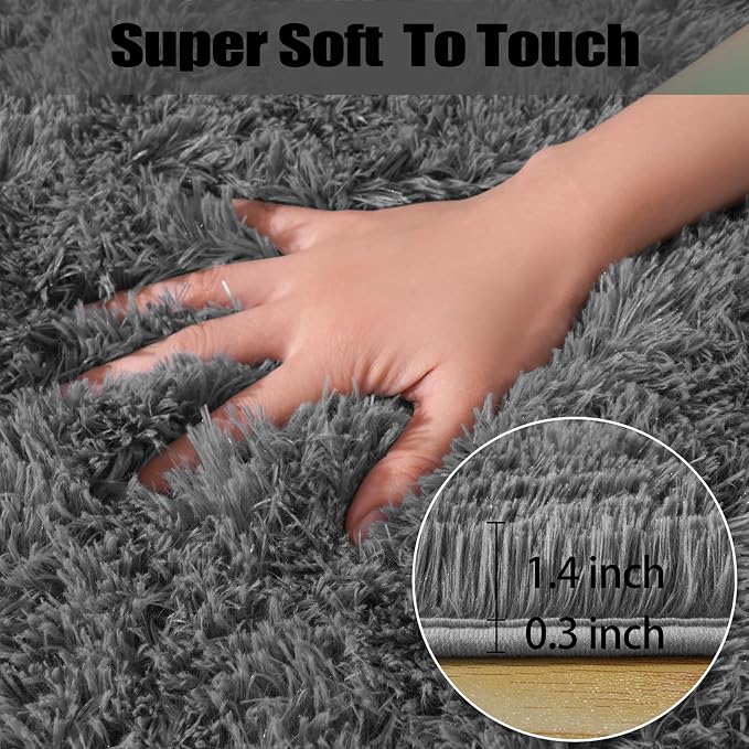 qulint Living Room Area Rug 8x10, Dark Grey Fluffy Large Rug for Bedroom | Shag Shaggy Grey Carpet for Boys Room, Fuzzy Plush Modern Alfombras for Dorm Nursery Classroom Home Decor