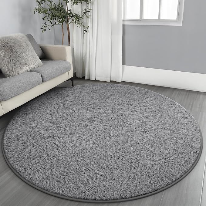 Gifeas Large Ultra Soft Round Area Rugs for Living Room Bedroom, 6x6 Feet Grey Thickened Memory Foam Modern Indoor Circle Carpets, Non-Slip Comfy Circular Rug for Boys Girls Nursery Room Home Decor