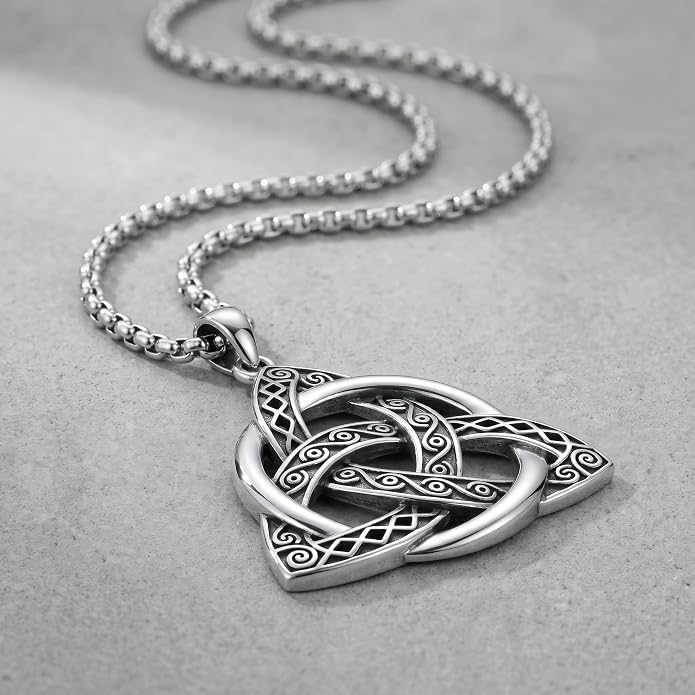 Celtic Necklace for men Sterling Silver Celtic Knot Triquetra Triangle Trinity Necklace Gift for Men