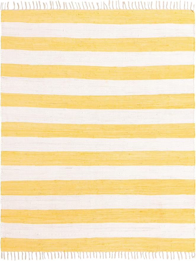 Unique Loom Chindi Rag Collection Area Rug - Striped (7' 10" x 10' Rectangle, Yellow and Ivory)