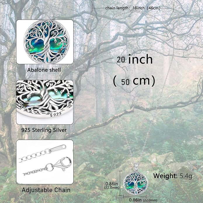Aniu Tree of Life Necklace for Women, 925 Sterling Silver Mother of Pearl Family Palm Tree Charm Pendant Jewelry for Birthday Christmas Gift
