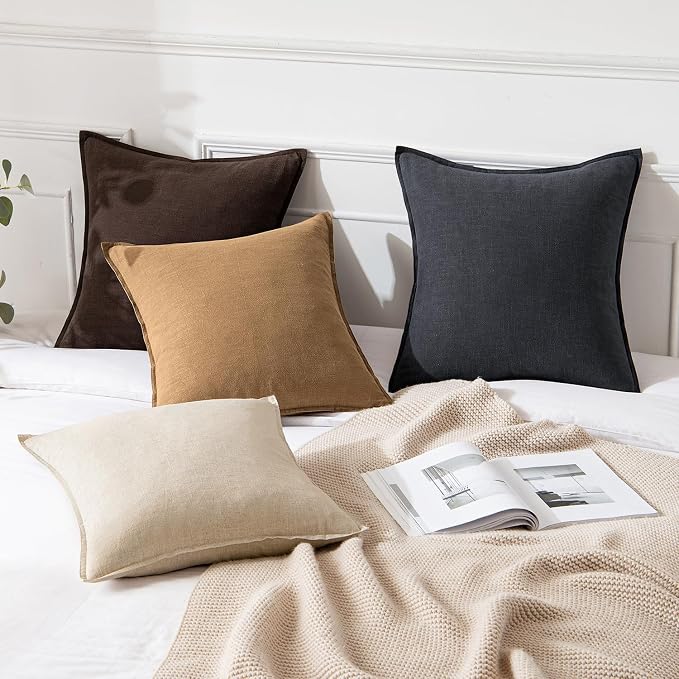 MIULEE Decorative Linen Euro Sham Pillow Covers 22x22 Inch Brown | Boho Farmhouse Fall Autumn Couch Throw Pillows for Bed, Pack of 2 Accent Modern Pillowcases, Sofa Livingroom Home Decor