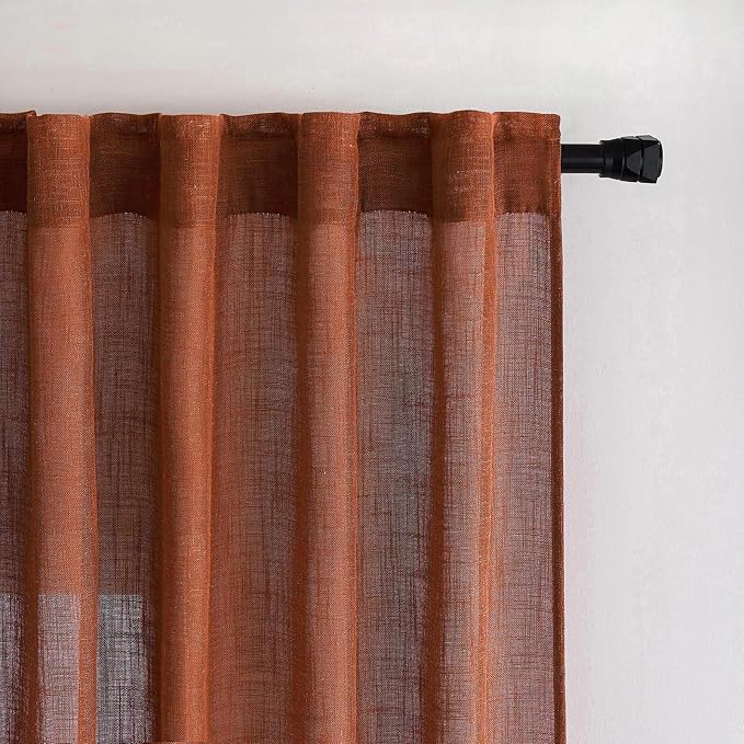 MIULEE Burnt Orange Kitchen Curtains 30 Inch Length 2 Panels, Soft Thick Linen Textured Semi Sheer Light Filtering Short Cafe Tier Curtains for Small Half Window Back Tab Rod Pocket Fall Boho Decor