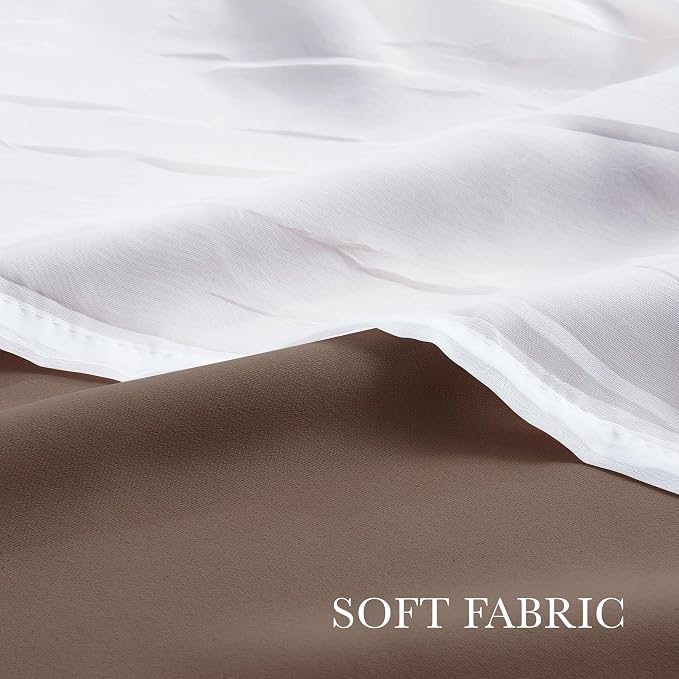 PONY DANCE Window Curtains & Drapes - Grommet Top Blackout Curtains with Crushed Sheer Tie Backs for Living Room Cortinas para Sala, 52 W x 84 L in, Mocha, 2 PCs