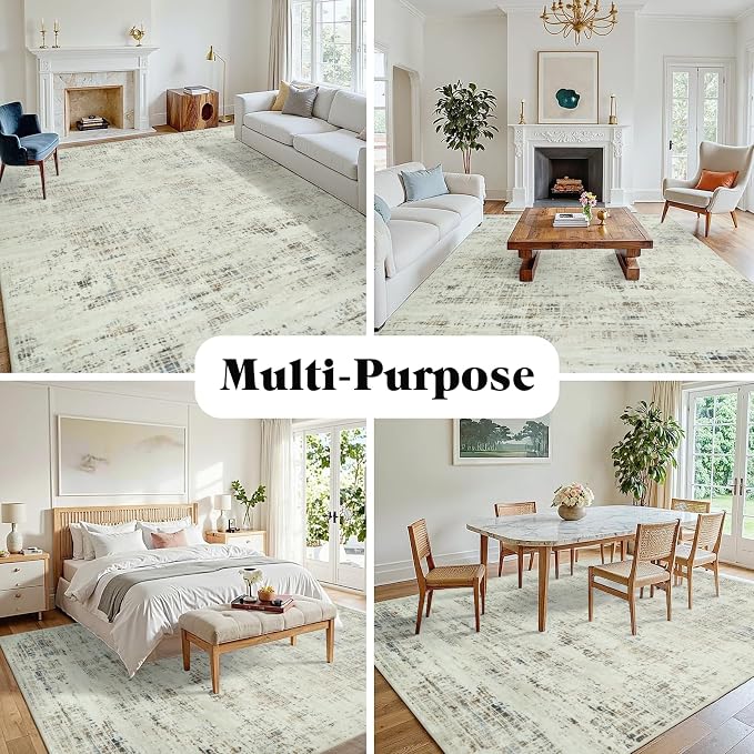 10x14 Area Rugs for Living Room Washable Rug: Anti-Skid Abstract Modern Living Room Rug Soft Thin Carpets Indoor Floor Non-Shedding Carpet for Bedroom Dining Farmhouse Nursery Gray White Blue