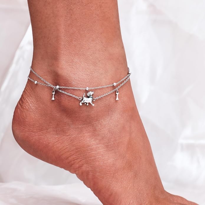 CHIC & ARTSY 925 Sterling Silver Ankle Bracelets for Women, Adjustable Layered Foot Chains with Nature & Symbol Charms, Lightweight Comfort Fit Boho Beach Everyday Jewelry