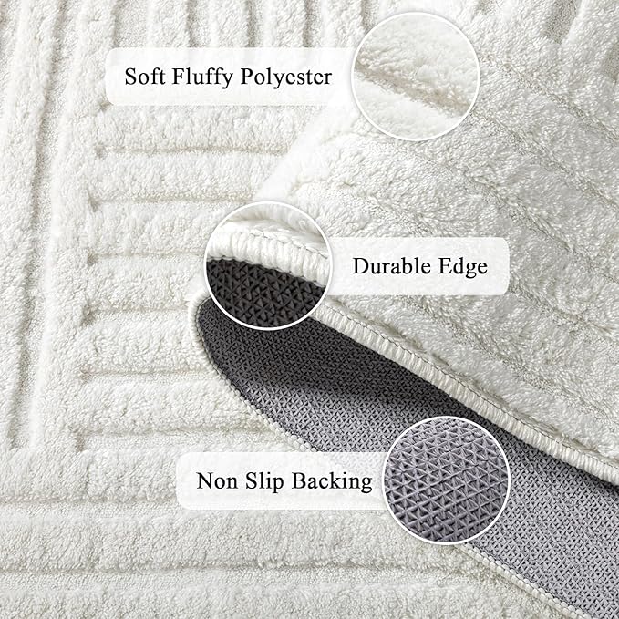 SHACOS Soft Cozy Fluffy Arch Pattern High Low Pile Runner Rugs 2'x8' Non Slip Washable Scandi Minimalist Area Rug Runner Modern Carpet for Living Room Bedroom Bathroom Hallway Kitchen, Cream White