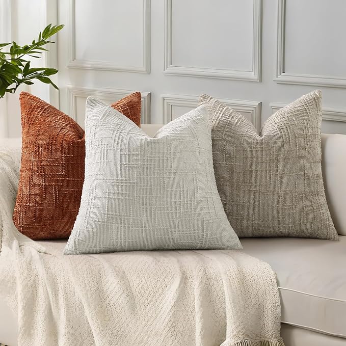 decorUhome Textured Chenille Throw Pillow Covers 22x22 Set of 2 Rust | Fall Modern Farmhouse Soft Cozy Slubby Couch Pillow Cases Boho Decorative Pillow Cases for Bed Sofa Living Room Home Decor
