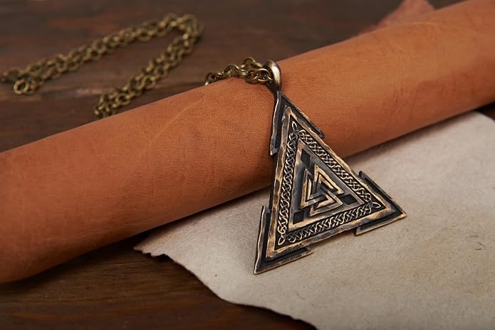 Baldur Jewelry - Valknut Viking Necklace for Men Women - Celtic Viking Norse Jewelry for Men Amulet Pendant Necklace - Brass Valknut Pendant - Jewelry Triangle - Valknut Odin Amulet - Viking Gifts