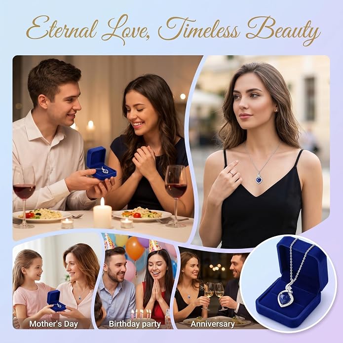 Heart Necklace 925 Sterling Silver Created Moonstone/Turquoise/Lapis Lazuli/Opal Heart Necklace Pendant Necklace Jewelry Gifts for Women