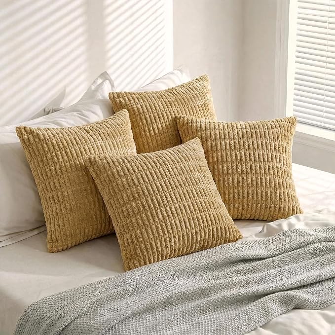 Fancy Homi 4 Packs Decorative Throw Pillow Covers for Living Room Couch Bed, Modern Farmhouse Boho Home Décor Accent Cushion Case, 16" x 16", Mustard Yellow
