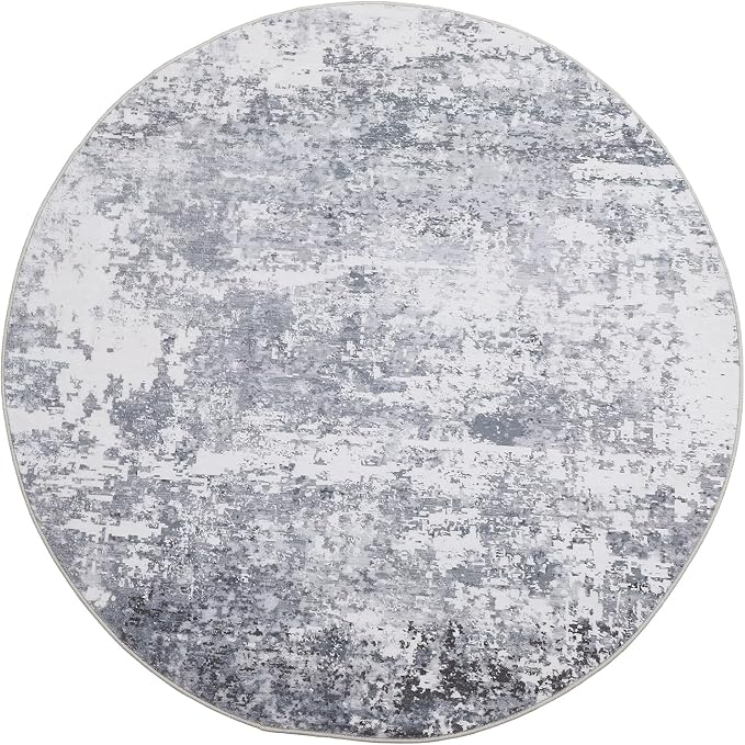 ROYHOME Modern Abstract 4x4 Round Area Rug Non Slip Non Shedding Rug Low Pile Stain Resistant for Bedroom Living Room Office Dining Room,Light Grey