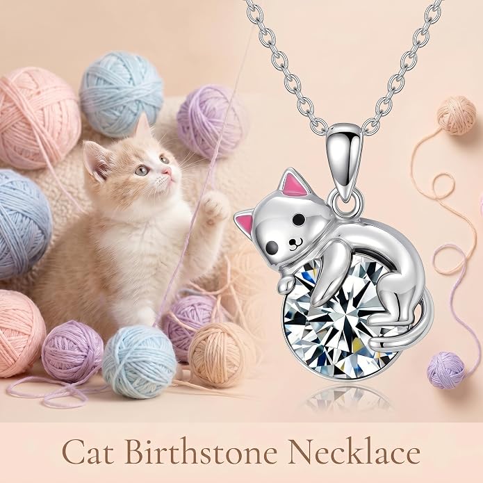 PELOVNY Teddy Bear Necklace for Women 925 Sterling Silver Bear/Highland Cow/Fox/Cat/Axolotl Birthstone Necklace Christmas Birthday Jewelry Gifts for Mom Daughter Wife Sister