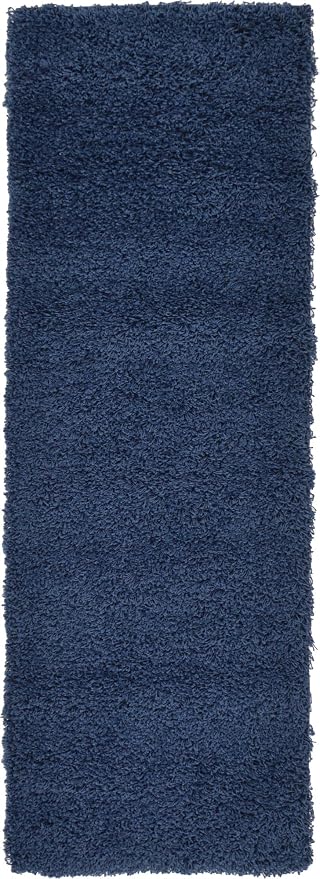 Unique Loom Solid Shag Collection Area Rug (2' 2" x 6' 5" Runner, Sapphire Blue/ Navy Blue)
