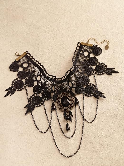 Sacina Gothic Black Teardrop Lace Choker, Gothic Victorian Necklace, Goth Jewelry, Halloween Christmas Jewelry Gift for Womenr